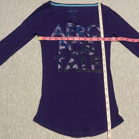 Aeropostale Purple Long Sleeve Camo Logo Waffle Knit Shirt - Picture 7 of 9